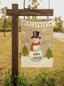 1pc Snowman & Slogan Graphic Garden Flag - Multicolor - View 2