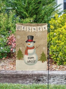 1pc Snowman & Slogan Graphic Garden Flag - Multicolor - View 7