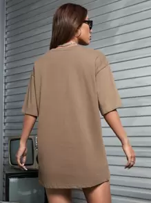 Danielevicentini Figure & Slogan Graphic Drop Shoulder Oversized Tee - Mocha Brown - View 3