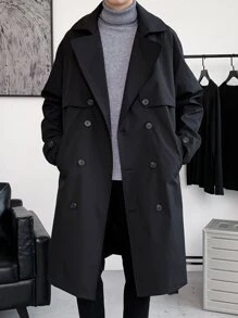 Manfinity Men Double Breasted Belted Trench Coat - Black - View 1