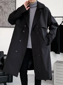 Manfinity Men Double Breasted Belted Trench Coat - Black - View 4