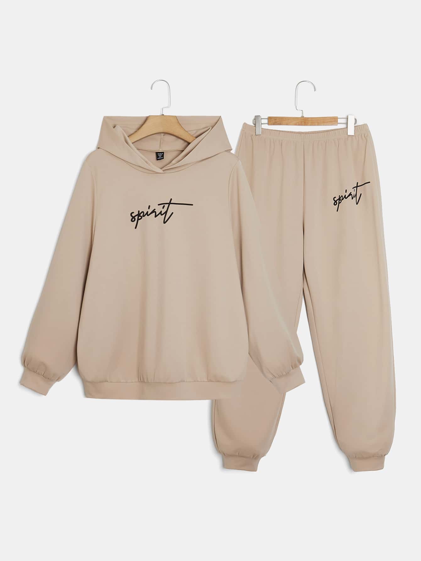 SHEIN EZwear Plus Letter Graphic Pullover & Joggers - Khaki - View 1