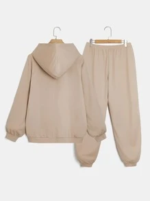 SHEIN EZwear Plus Letter Graphic Pullover & Joggers - Khaki - View 2