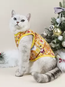 Petsin 聖誕聖誕老人和雪花印花寵物背心 - 黃色 - 查看 2