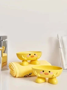 1pc Cartoon Duck Design Soap Dish, Cute PP Soap Box For Bathroom Bathroom Decor Summer Back To School