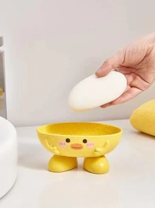 1pc Cartoon Duck Design Soap Dish, Cute PP Soap Box For Bathroom Bathroom Decor Summer Back To School