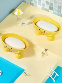1pc Cartoon Duck Design Soap Dish, Cute PP Soap Box For Bathroom Bathroom Decor Summer Back To School