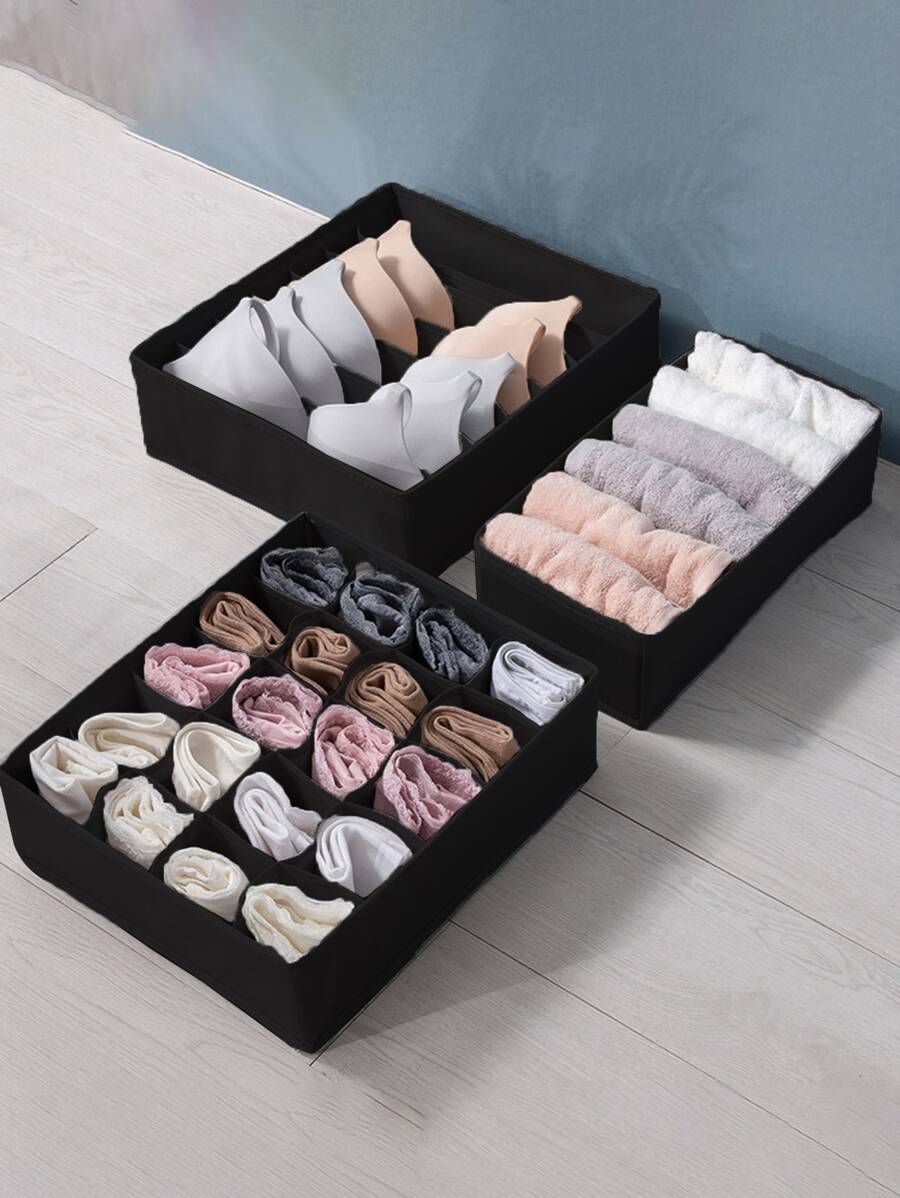 1pc Plain Underwear Storage Box - Black - View 1