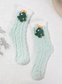 Christmas Tree Decor Fuzzy Crew Socks - Multicolor - View 1