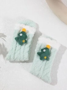 Christmas Tree Decor Fuzzy Crew Socks - Multicolor - View 2