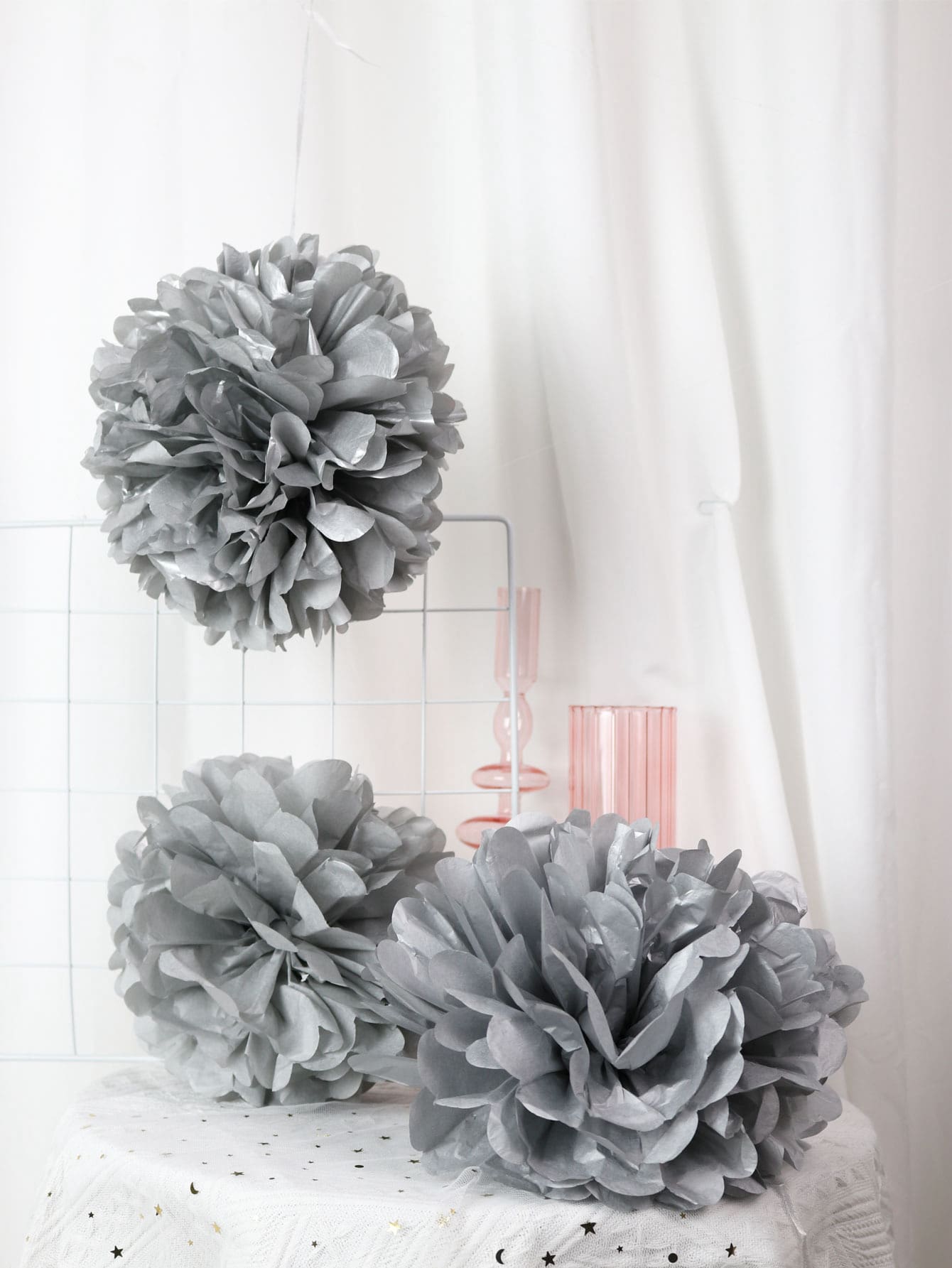 8pcs Decorative Tissue Paper Pom Pom - Silver - View 1