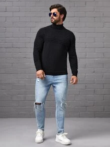 Manfinity Homme Áo len nam màu trơn Giải trí - màu đen - Xem 5