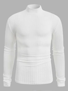 GENTILAND 男士小高領羅紋針織T恤 - 白色 - 查看 3