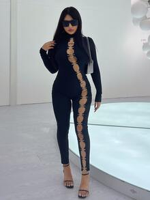 O-Ring Detail Cutout Jumpsuit - Black - View 5