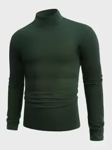 Manfinity RebelGame Hombres Camiseta unicolor de cuello alto - Verde Oscuro - Ver 1