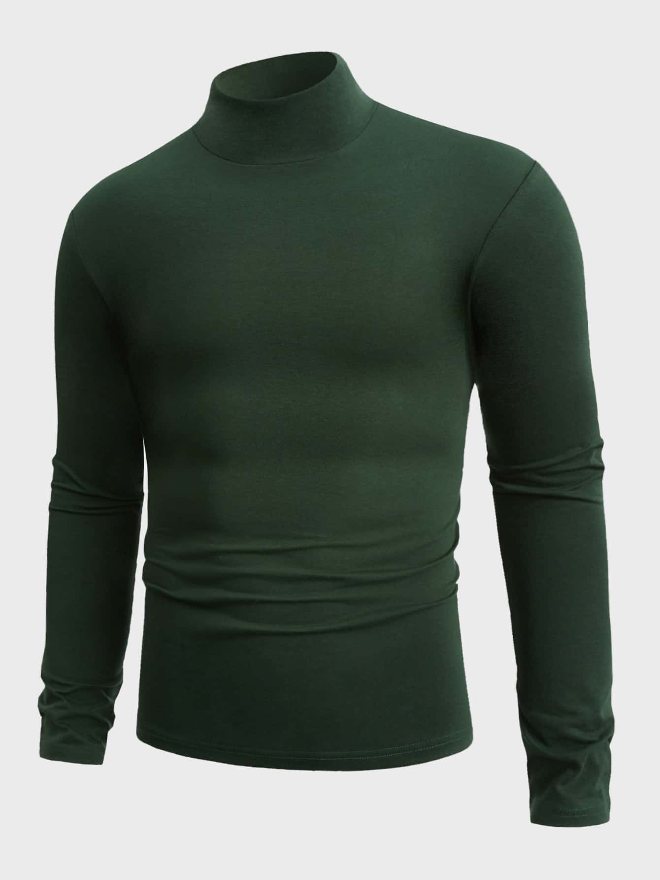 Manfinity RebelGame Hombres Camiseta unicolor de cuello alto - Verde Oscuro - Ver 1