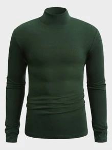 Manfinity RebelGame Hombres Camiseta unicolor de cuello alto - Verde Oscuro - Ver 3
