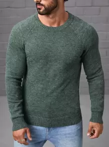 Manfinity Homme Hombres Jersey unicolor de manga raglán - Verde - Ver 1