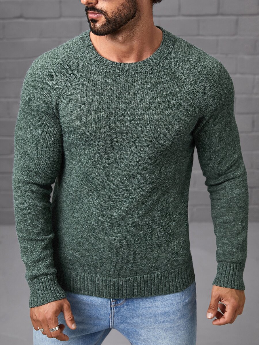 Manfinity Homme Hombres Jersey unicolor de manga raglán - Verde - Ver 1