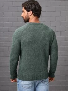 Manfinity Homme Hombres Jersey unicolor de manga raglán - Verde - Ver 2