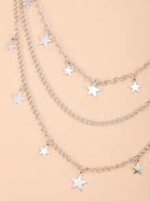 ROMWE 星形墜飾多層褲鏈 - 銀色 - 查看 4