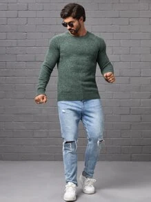 Manfinity Homme Hombres Jersey unicolor de manga raglán - Verde - Ver 5