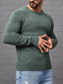 Manfinity Homme Hombres Jersey unicolor de manga raglán - Verde - Ver 6