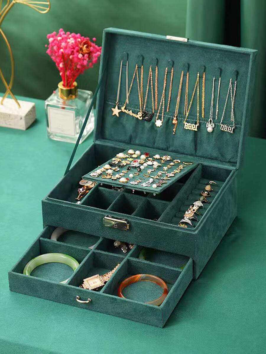 1pc Multi-layer Jewelry Storage Box - Green - View 1