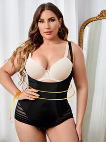 Plus Contrast Mesh Shapewear Bodysuit - Black - View 4
