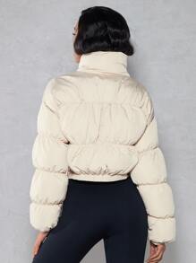 SHEIN BAE Zip Up Crop Padded Coat For Winter - Beige - View 2