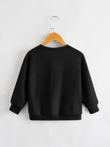 SHEIN 男孩實色領子＆小圖案圓領長袖休閒毛衣,適合秋冬季節 - 黑色 - 查看 2