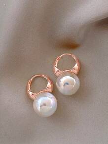 Nooxian 2 Bông Tai Ngọc Trai Giả Phong Cách Pháp, Phụ Kiện Tai Độc Đáo Cho Nữ - Hoa hồng vàng - Xem 4