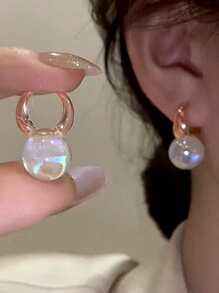 Nooxian 2 Bông Tai Ngọc Trai Giả Phong Cách Pháp, Phụ Kiện Tai Độc Đáo Cho Nữ - Hoa hồng vàng - Xem 2