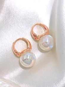 Nooxian 2 Bông Tai Ngọc Trai Giả Phong Cách Pháp, Phụ Kiện Tai Độc Đáo Cho Nữ - Hoa hồng vàng - Xem 3