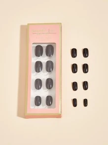 Nail Nina 24 cái Dài Hình Bầu Dục Rắn Móng Tay Giả & 1 Tấm Băng & 1 Cái Dũa Móng Tay - màu đen - Xem 6