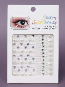 Love-shaped Three-dimensional Simulated Gemstone Pearl Face Diamond Sticker Diy Masquerade Eye And Face Decoration Diamond Sticker 1 Piece