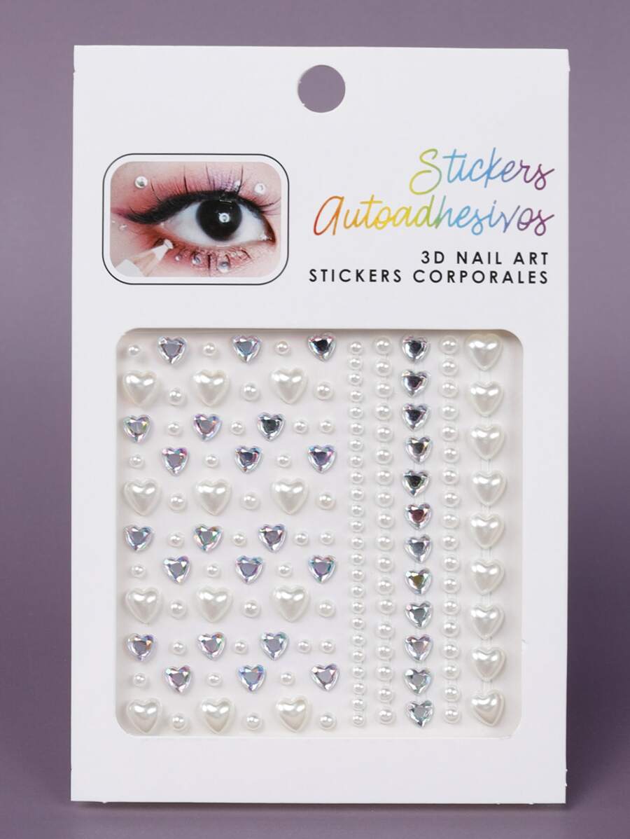 Love-shaped Three-dimensional Simulated Gemstone Pearl Face Diamond Sticker Diy Masquerade Eye And Face Decoration Diamond Sticker 1 Piece