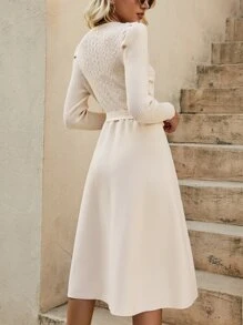 SHEIN Unity Cable Knit Belted Jumper Dress - Apricot - View 3