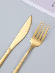 24pcs Stainless Steel Flatware Set, Elegant Gold Reusable Dessert Spoon Fork Knife Set For Kitchen - Gold - View 3