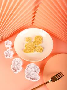 4pcs Flower Shaped Cookie Stamp - White - View 2