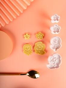 4pcs Flower Shaped Cookie Stamp - White - View 4