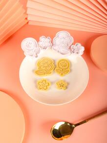 4pcs Flower Shaped Cookie Stamp - White - View 5