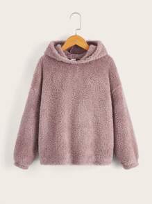 SHEIN EZwear Plus Size Drop Shoulder Teddy Sweatshirt - Dusty Purple - View 1