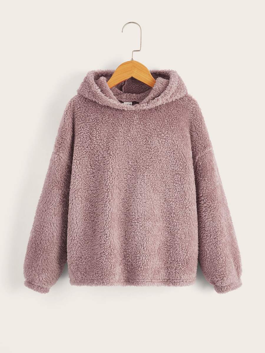 SHEIN EZwear Plus Size Drop Shoulder Teddy Sweatshirt - Dusty Purple - View 1