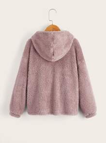 SHEIN EZwear Plus Size Drop Shoulder Teddy Sweatshirt - Dusty Purple - View 2