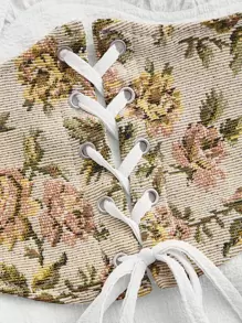 SHEIN MOD 雞心領口荷葉袖繫帶腰封連衣裙 - 白色 - 查看 2