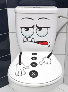 1pc Cartoon Graphic Toilet Lid Decal, Cartoon PVC WC Pedestal Pan Cover Sticker For Bathroom, Stickers, Wall Decal, Vinly Decal For Home Decorations, Spring Decoration Items Refresh Your Home, Rama Decoration Stickers