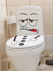 1pc Cartoon Graphic Toilet Lid Decal, Cartoon PVC WC Pedestal Pan Cover Sticker For Bathroom, Stickers, Wall Decal, Vinly Decal For Home Decorations, Spring Decoration Items Refresh Your Home, Rama Decoration Stickers