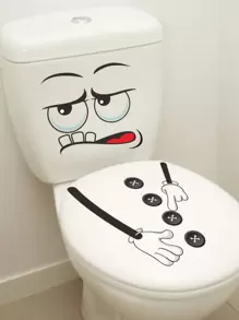 1pc Cartoon Graphic Toilet Lid Decal, Cartoon PVC WC Pedestal Pan Cover Sticker For Bathroom, Stickers, Wall Decal, Vinly Decal For Home Decorations, Spring Decoration Items Refresh Your Home, Rama Decoration Stickers