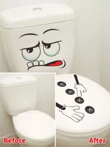 1pc Cartoon Graphic Toilet Lid Decal, Cartoon PVC WC Pedestal Pan Cover Sticker For Bathroom, Stickers, Wall Decal, Vinly Decal For Home Decorations, Spring Decoration Items Refresh Your Home, Rama Decoration Stickers